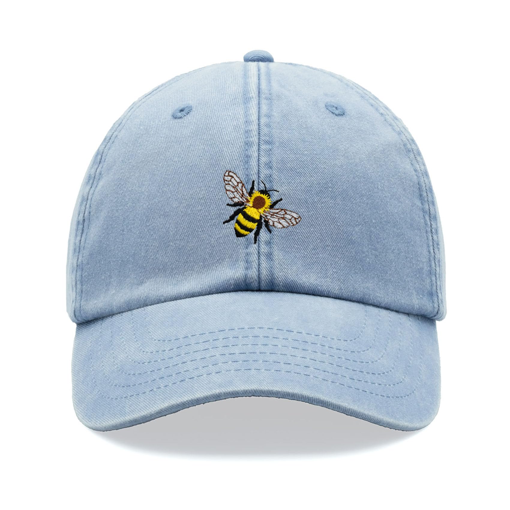 Honey Bee Baseball Cap Vintage Washed Unisex Dad Hat Adjustable Light Blue