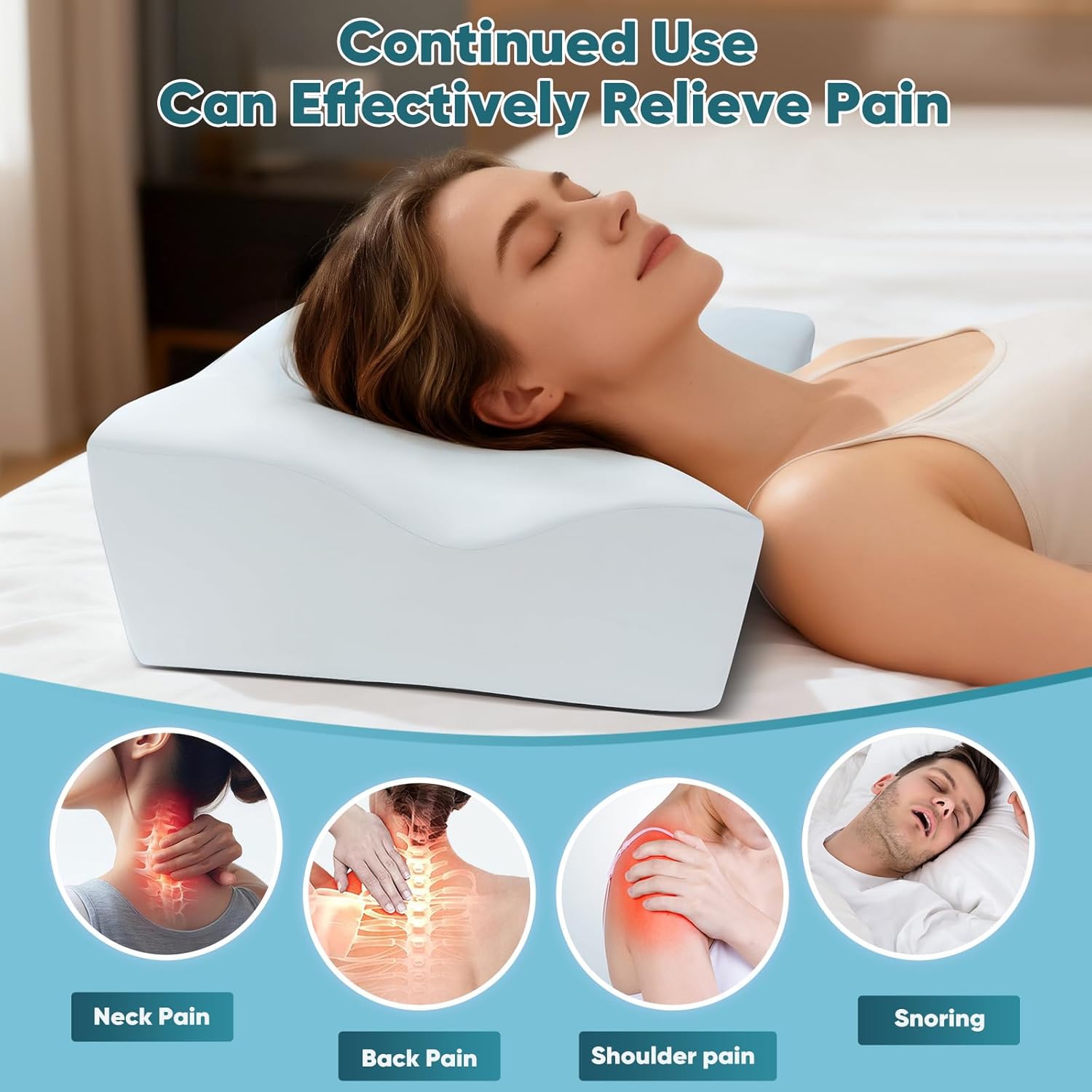 DOBUONO Cervical Neck Pillow for Pain Relief, Odorless Memory Foam Pillow with Cooling Cover & Dual Height, Ergonomic Contour for Neck & Shoulder Support, Blue