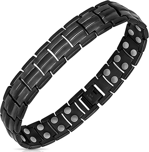 Pulseras magnéticas Mahnco para hombres, pulsera magnética de acero de titanio ultra para hombres con imanes de doble fila, pulsera ajustable para