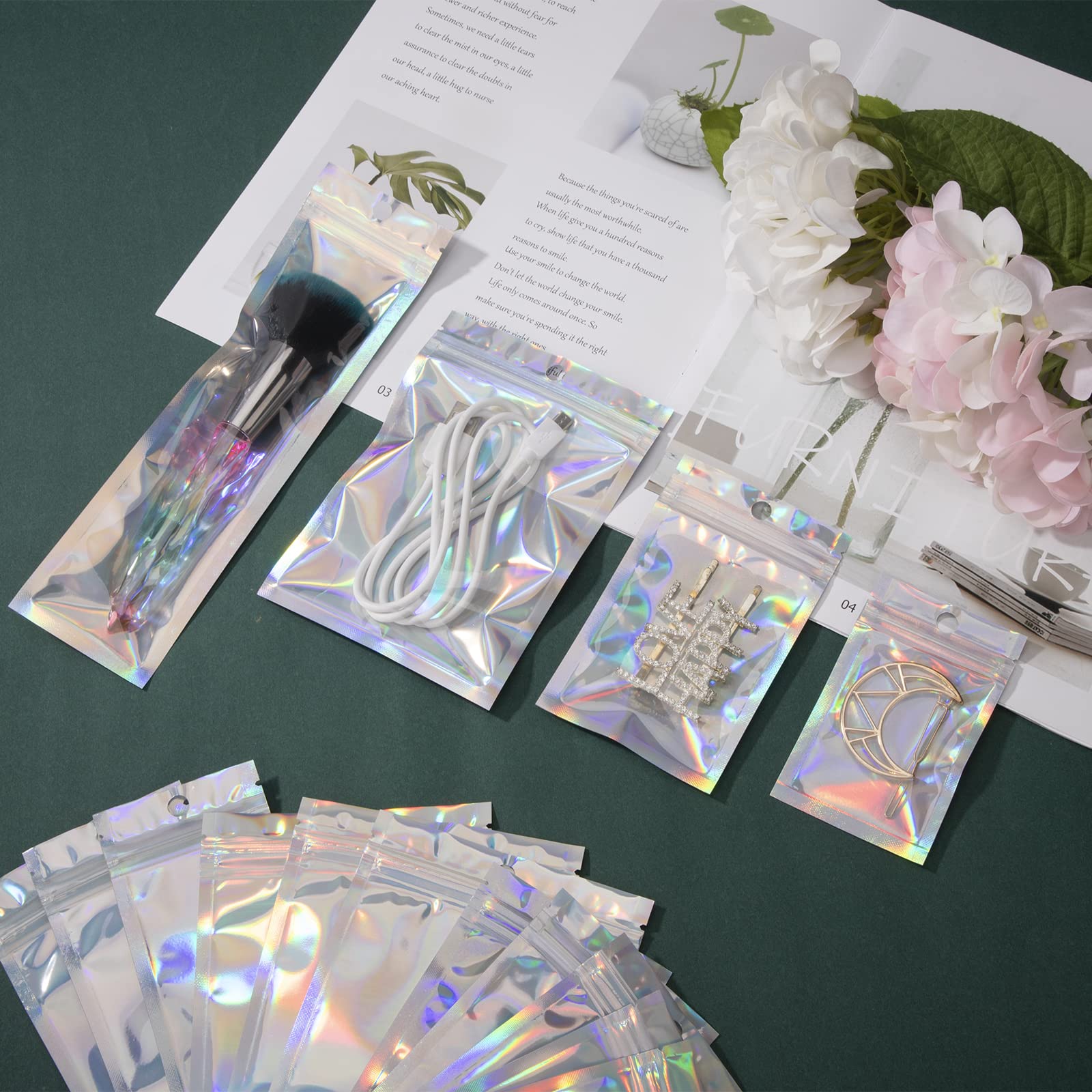 Sacs à Fermeture éclair Iridescent, Pochettes Cosmétiques En Plastique Laser Holographique Maquillage Sac De Rangement Hologramme Sacs à Fermeture éclair Emballage Cadeau 20 Pièces