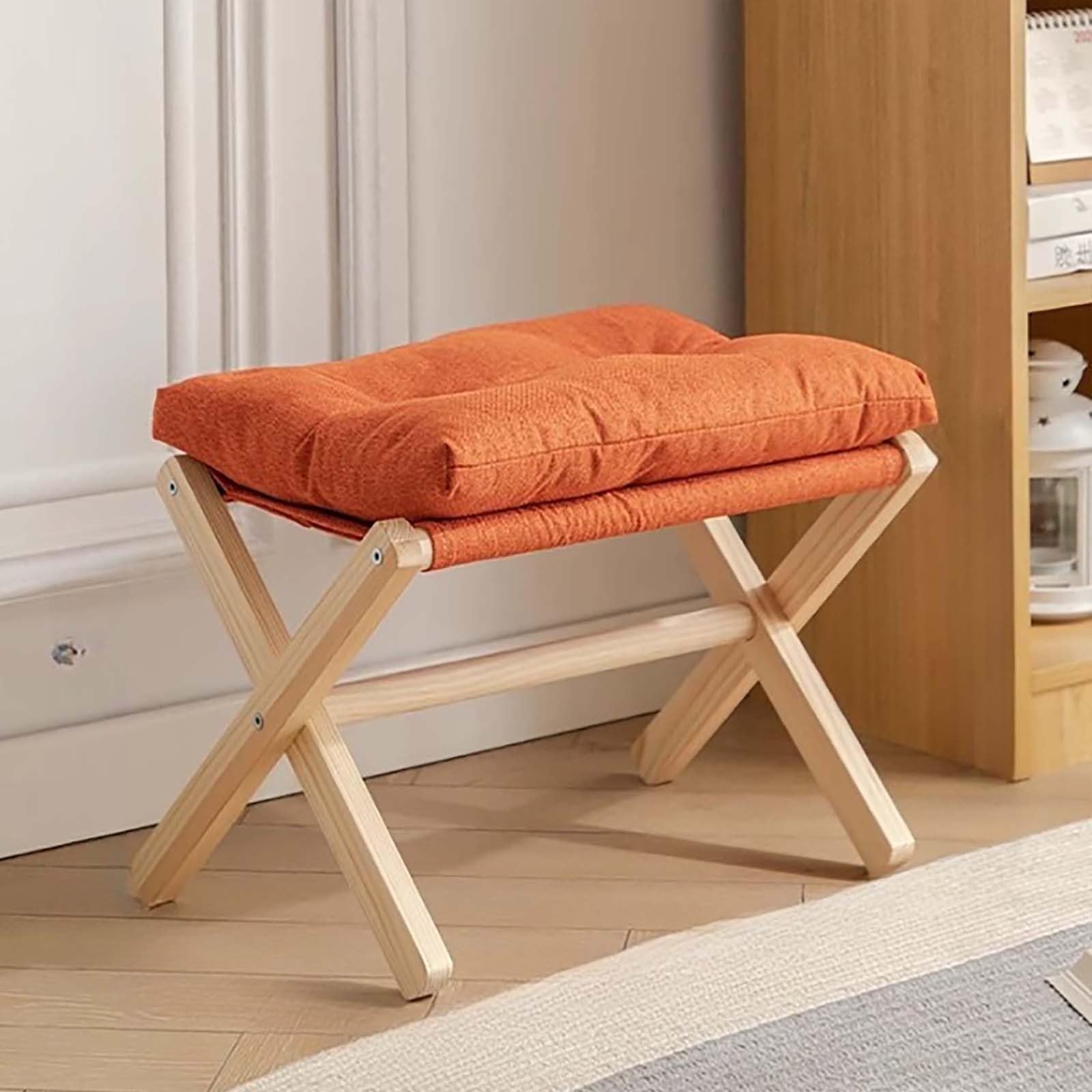 Repose-pieds pliable tabouret bois velours amovible salon