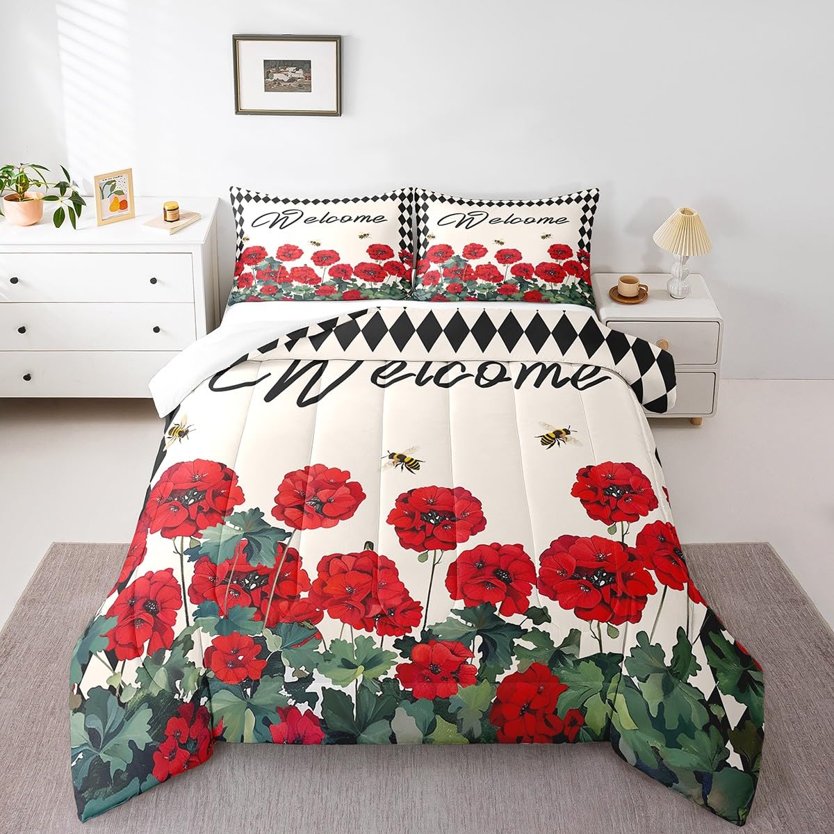 Edredón de abeja pastoral tamaño Queen para dormitorios rústicos de estilo cottage y cabañas