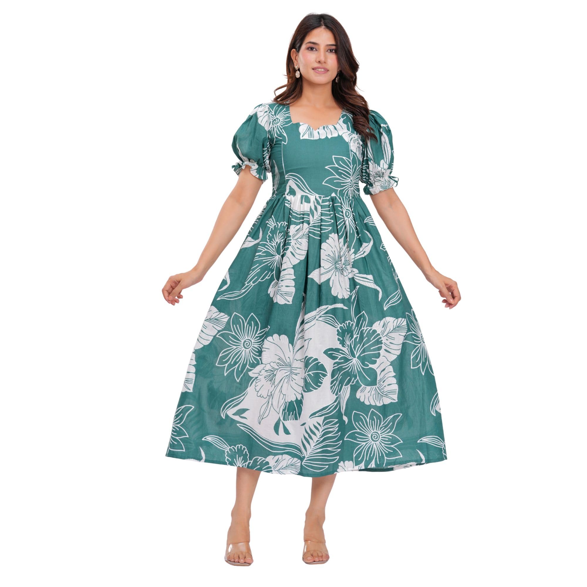 H O Garments Women's Cotton Fabric Flower Printed Short Sleeve Anarkali Maternity Feeding Kurti/Dress with Side Zippers-image-25