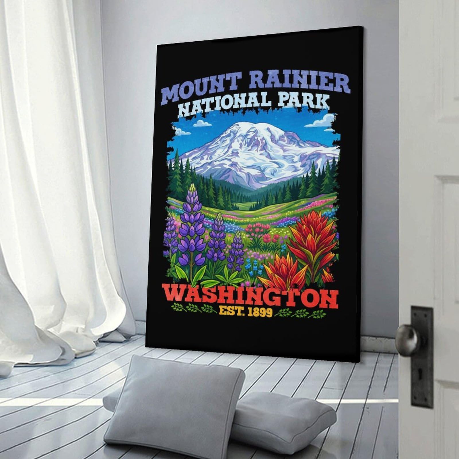 Junmoney Frame-Style-19 Mount Rainier National Park Washington Wall Art Print, 20X30inch(50X75cm), For Office, Study Or Home Workspace, Decorative Artwork For Productive Spaces