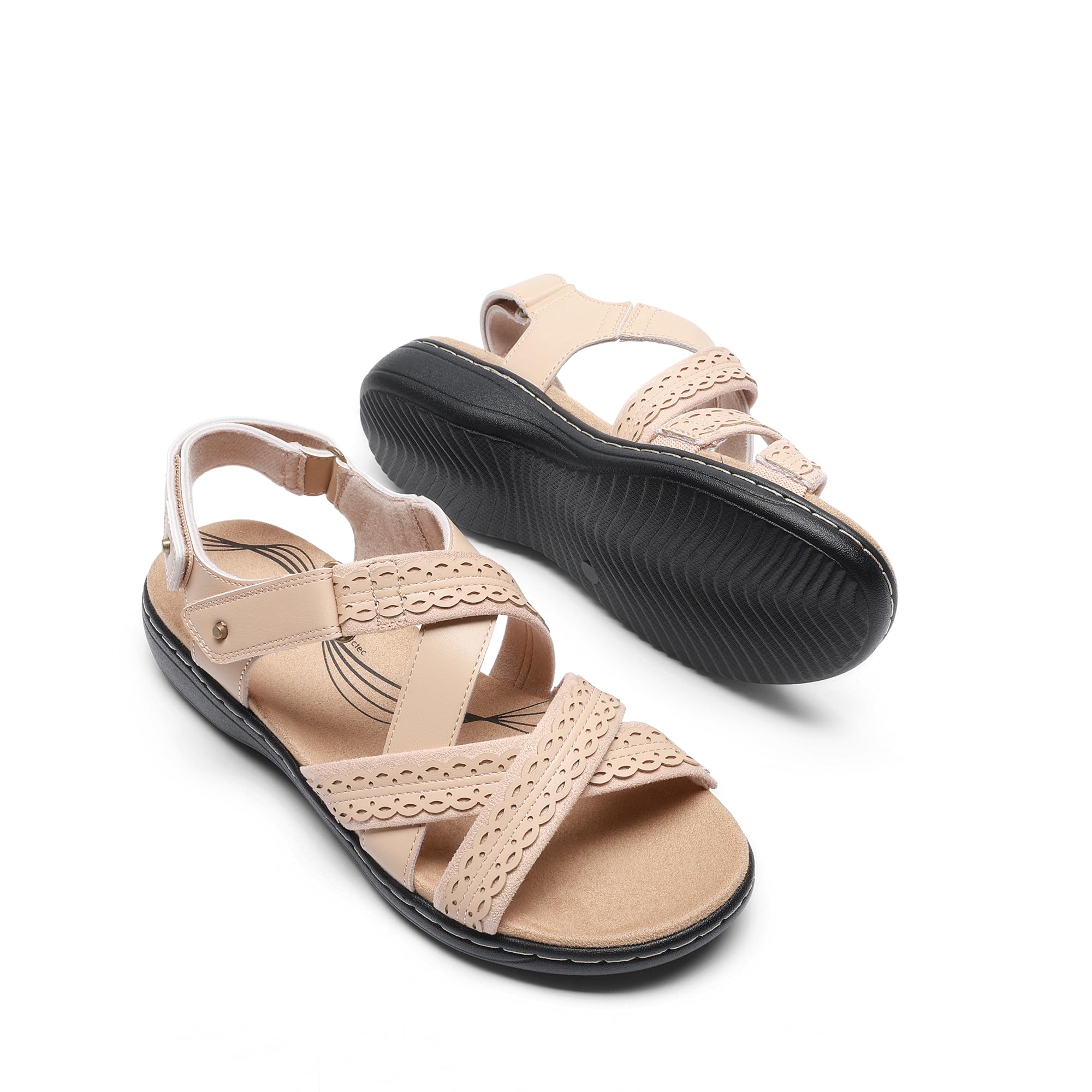 DREAM PAIRS Sandalias de soporte de arco para mujer, cómodas, puntera abierta, sandalias planas para caminar para el verano, Desnudo/, 41 EU