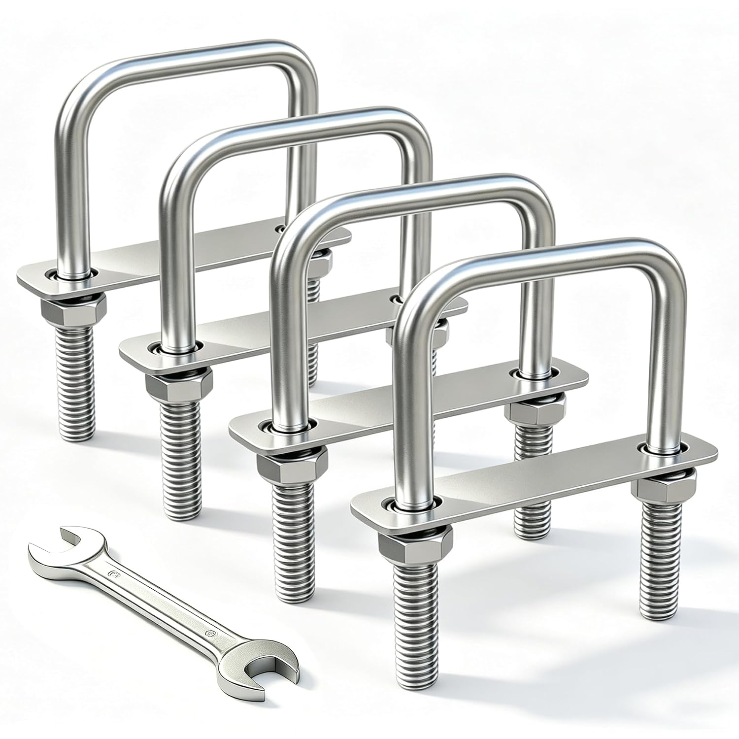 4 Sets M10 Square U-Bolts,304 Stainless Steel, 3-1/16"W×4-1/2"L