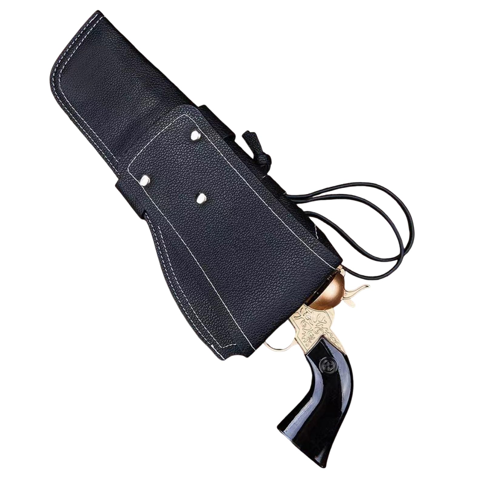 MDFCZXP Retro Leather Holster, Tactical Revolver Holster, for Revolver Pistol Gun Halloween Party Hunting,Black,25cm