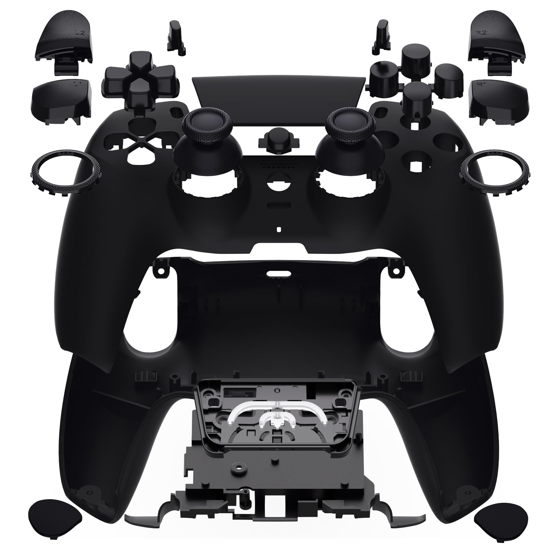 eXtremeRate Re-Design Luna Full Hülle Set kompatibel mit ps5 Controller BDM-030/040/050/060-Schwarz | DIY-Ersatz Faceplate/Back Shell/Sticks Tasten Zubehör für ps5 Controller