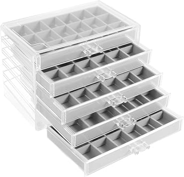 90 Grid Rock Collection Display Case, 5 Drawers Display Cabinet Fossil, Rock Collection Box for Collectibles Crystal /Rock Collectibles Crystal Display Case Holder Shadow Boxes