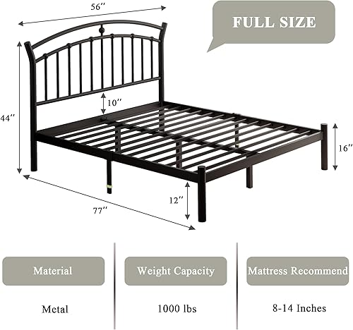 Miniatura 2 de Feonase - Estructura de cama completa en negro, estructura de cama de metal resistente con 13 láminas de acero endurecido, almacenamiento de 12
