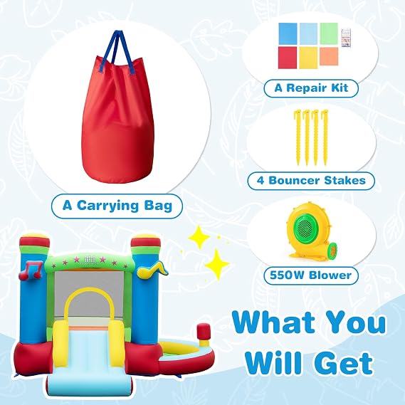 BOUNTECH Inflatable Bounce House with Ball Pit, Bouncy House for Kids 3-12 Indoor Outdoor with 480w Blower, Jumping, Basketball Hoop, Bounce House with Slide for Toddler Backyard Birthday Party Gifts