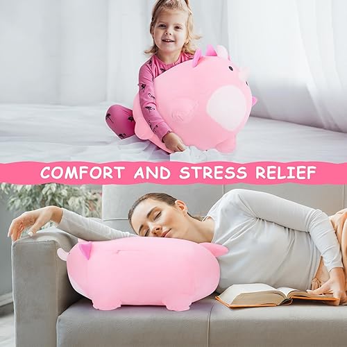 Miniatura 6 de Auspicious beginning Juguetes de peluche de dinosaurio, 16 pulgadas, peluches de dinosaurio rosa, animales de peluche de anime, lindos dinosaurios