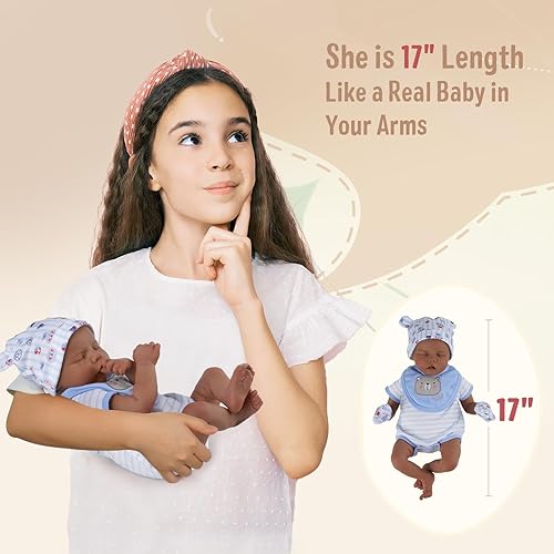 Miniatura 5 de BABESIDE Reborn Baby Dolls Black Girl - Muñeca de bebé afroamericana suave y realista de 17 pulgadas, muñeca de bebé afroamericana que duerme