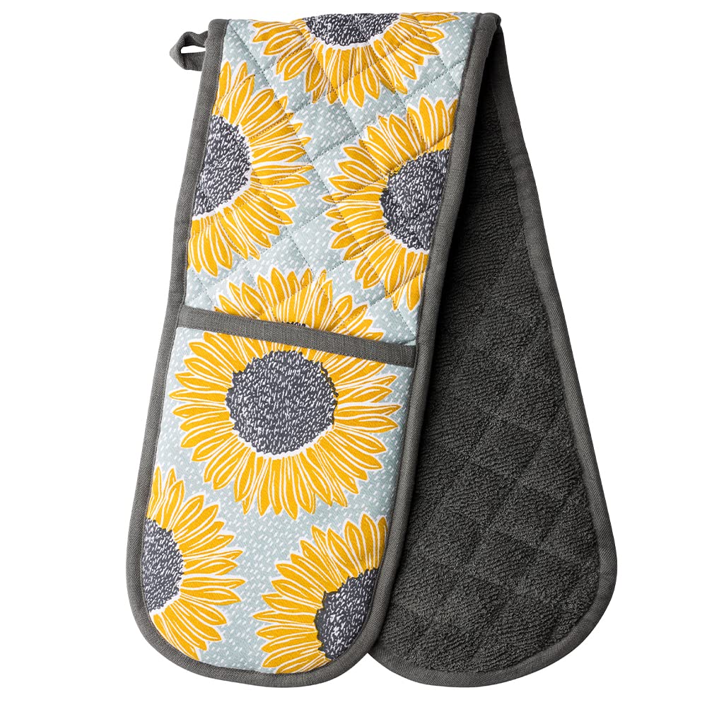 English Tableware Company Artisan Flower Double Oven Gloves, 100% Cotton, Sunflower Design