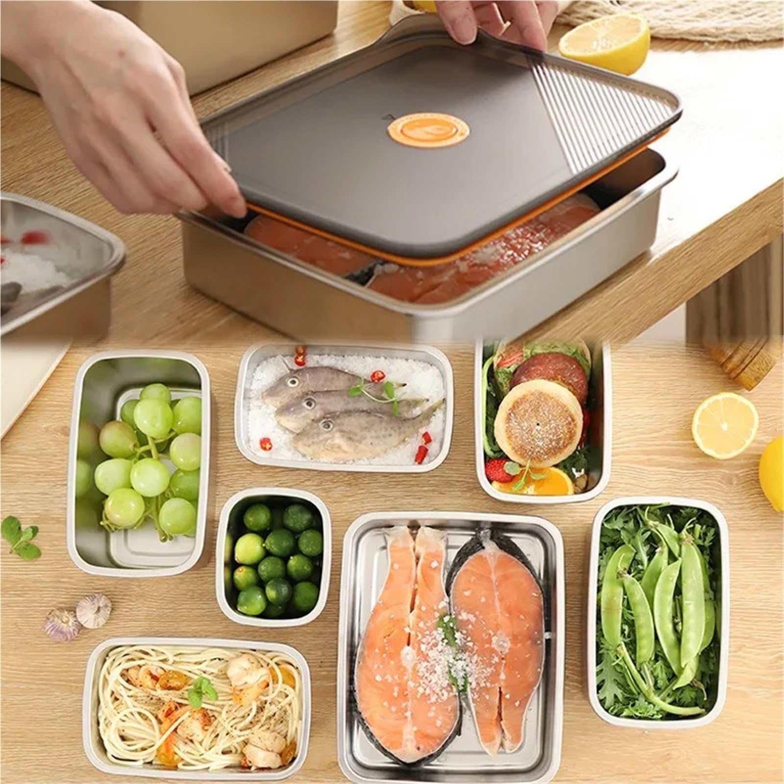 Contenitori per Alimenti Ermetici in Acciaio Inox Lunch Box in acciaio inox, contenitore for alimenti sigillato, frigorifero, for speciali, for picnic, pranzo for studenti(500ml 1pcs)