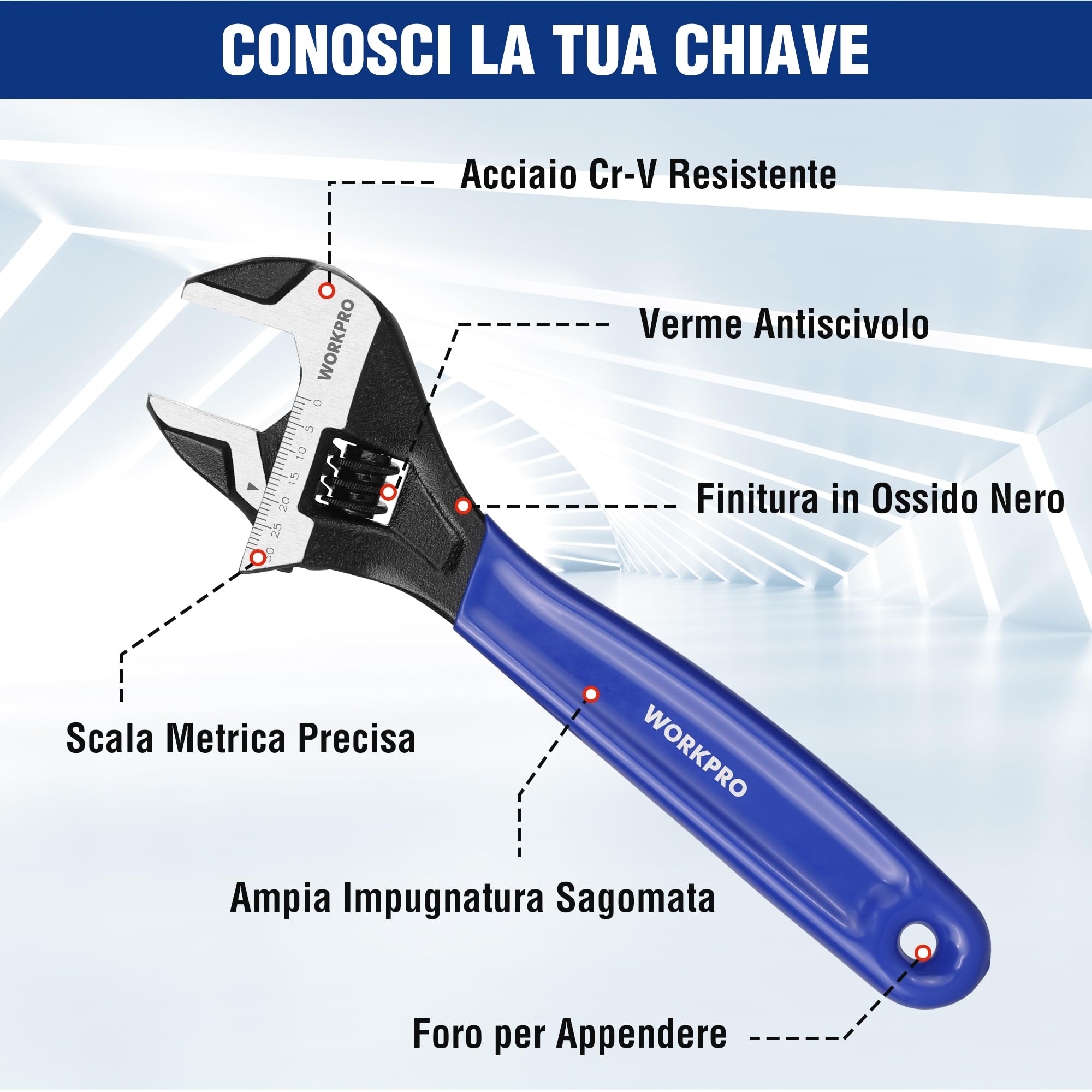 Chiave regolabile multifunzione con apertura larga da 6 pollici