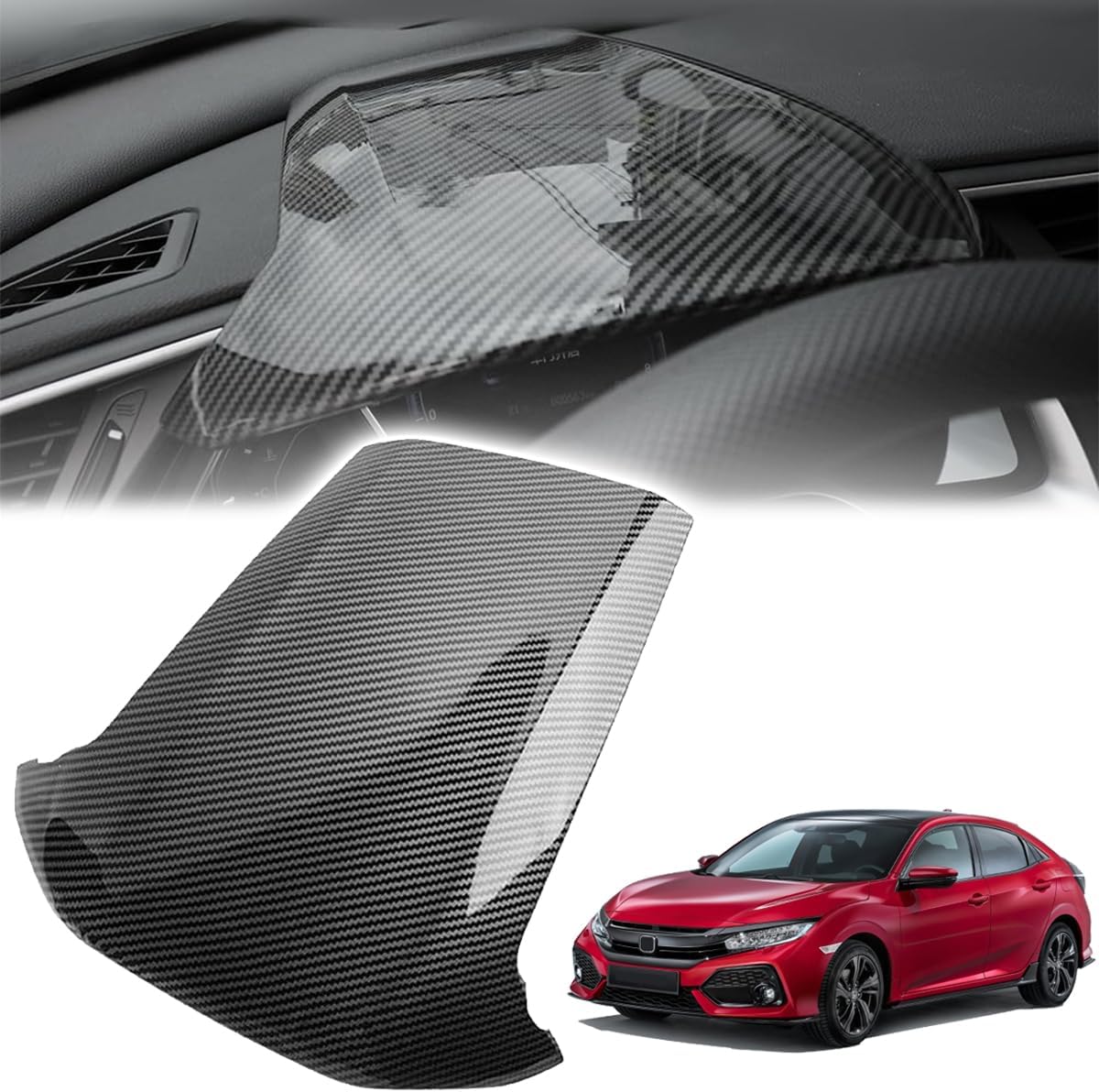 ATAIRSOFT Car Dashboard Instrument Protective Decals Fits 10th Gen 2016-2021 Honda Civic Interior Accessories for Central Console Bright Black Carbon Fiber