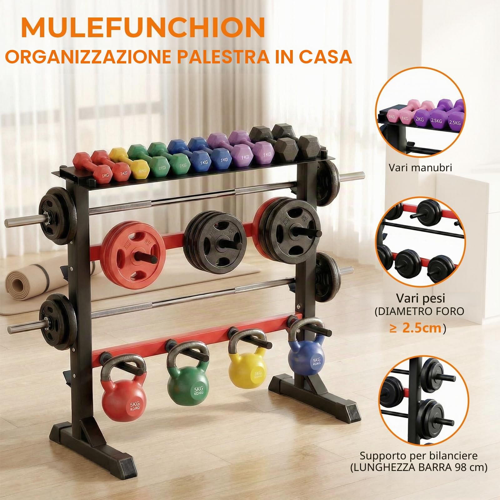 LIFERUN, supporto per pesi, supporto per dischi da manubri, supporto per bilancieri, supporto per manubri corti, palestra domestica, supporto per pesi, rack per bilancieri, adatto per manubri