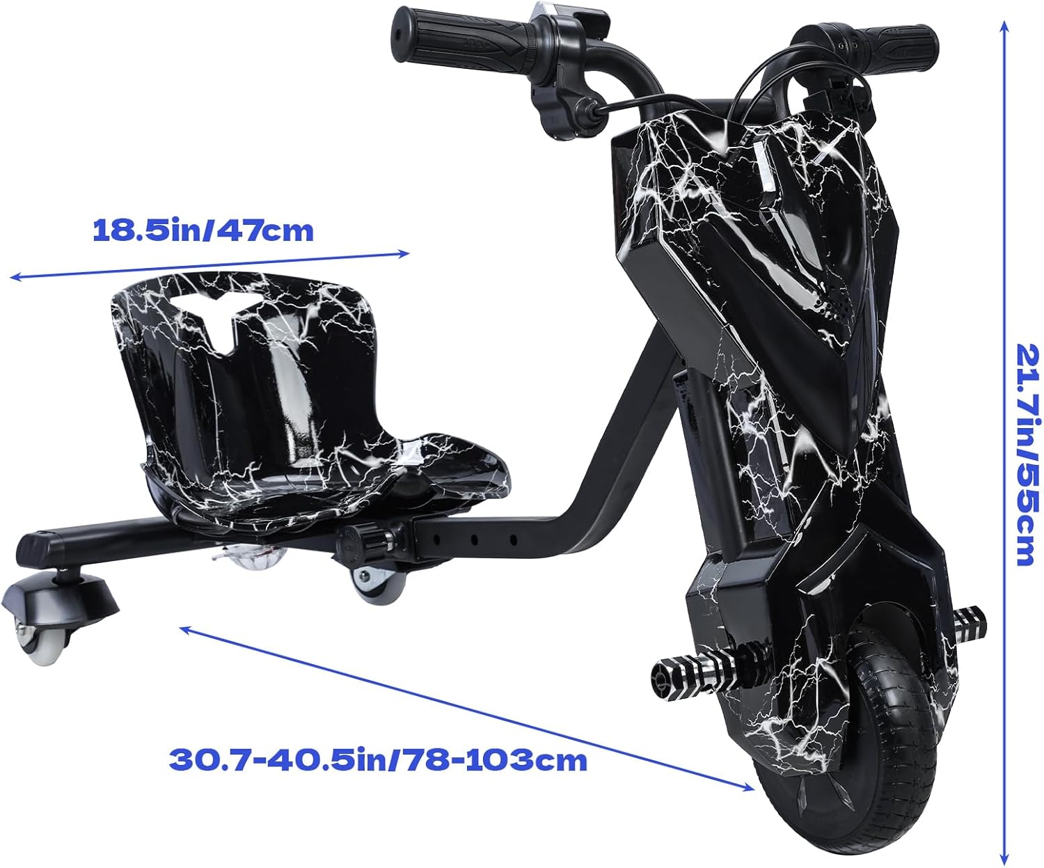 Electric Drift Trike for Kids 8-14, 12V Electric Ride-On Tricycle with 360° Drifting, Adjustable Seat & 9 MPH Max Speed, Big Wheel Kids Tricycle with Front Brake (Black White)