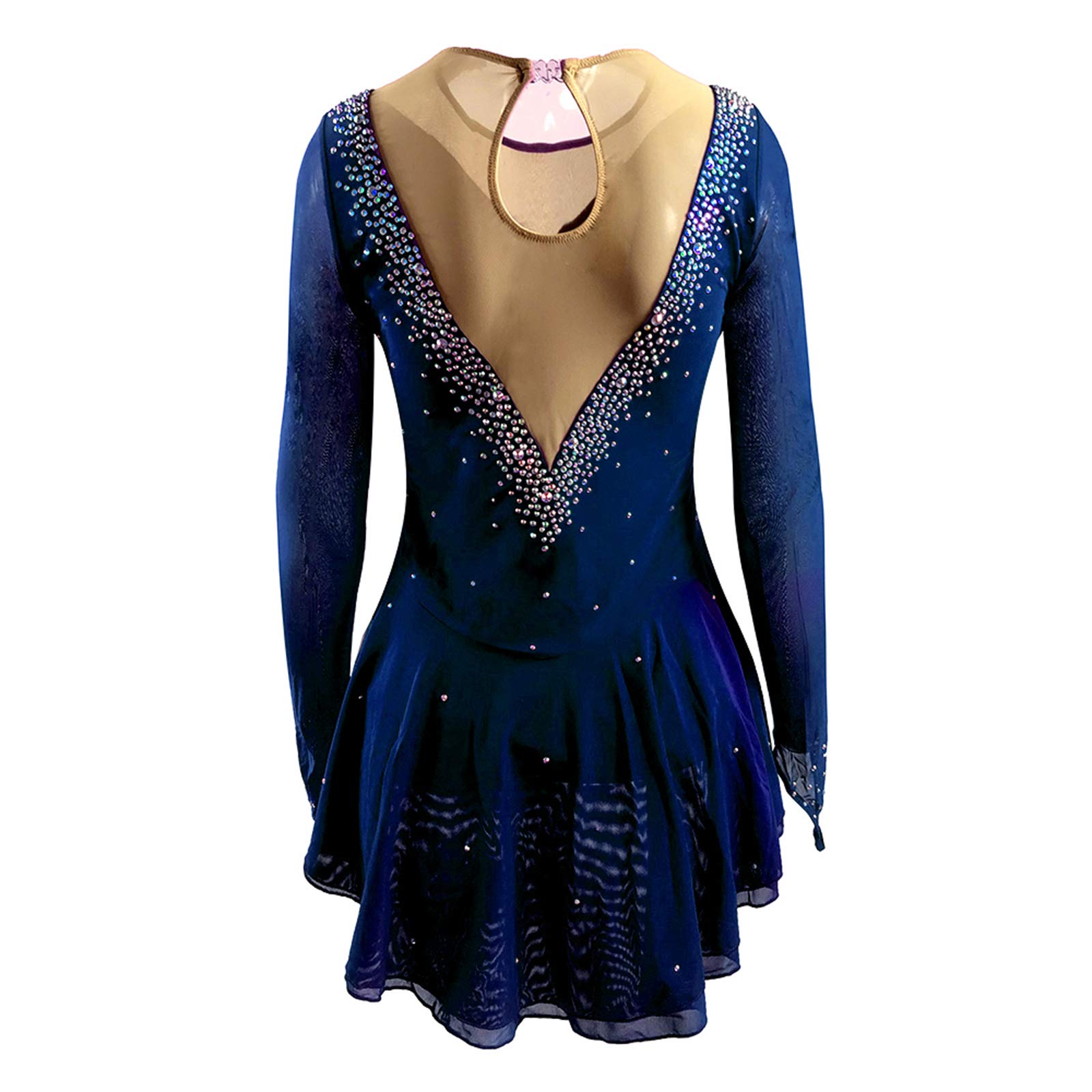 LIUHUO Mädchen Eiskunstlauf Kleid Stretch Mesh Diamant Haken Ärmel Vier Farben