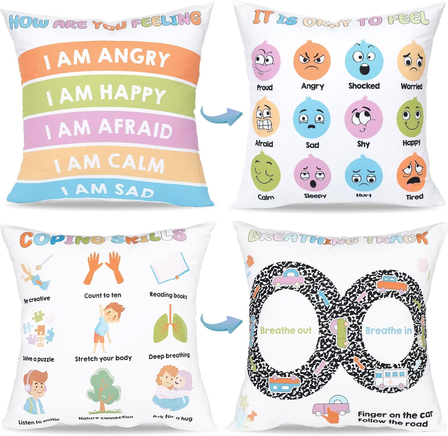 QOUBAI 2Pcs Feelings Wheel Pillow Covers 18in, Calming Corner Supplies