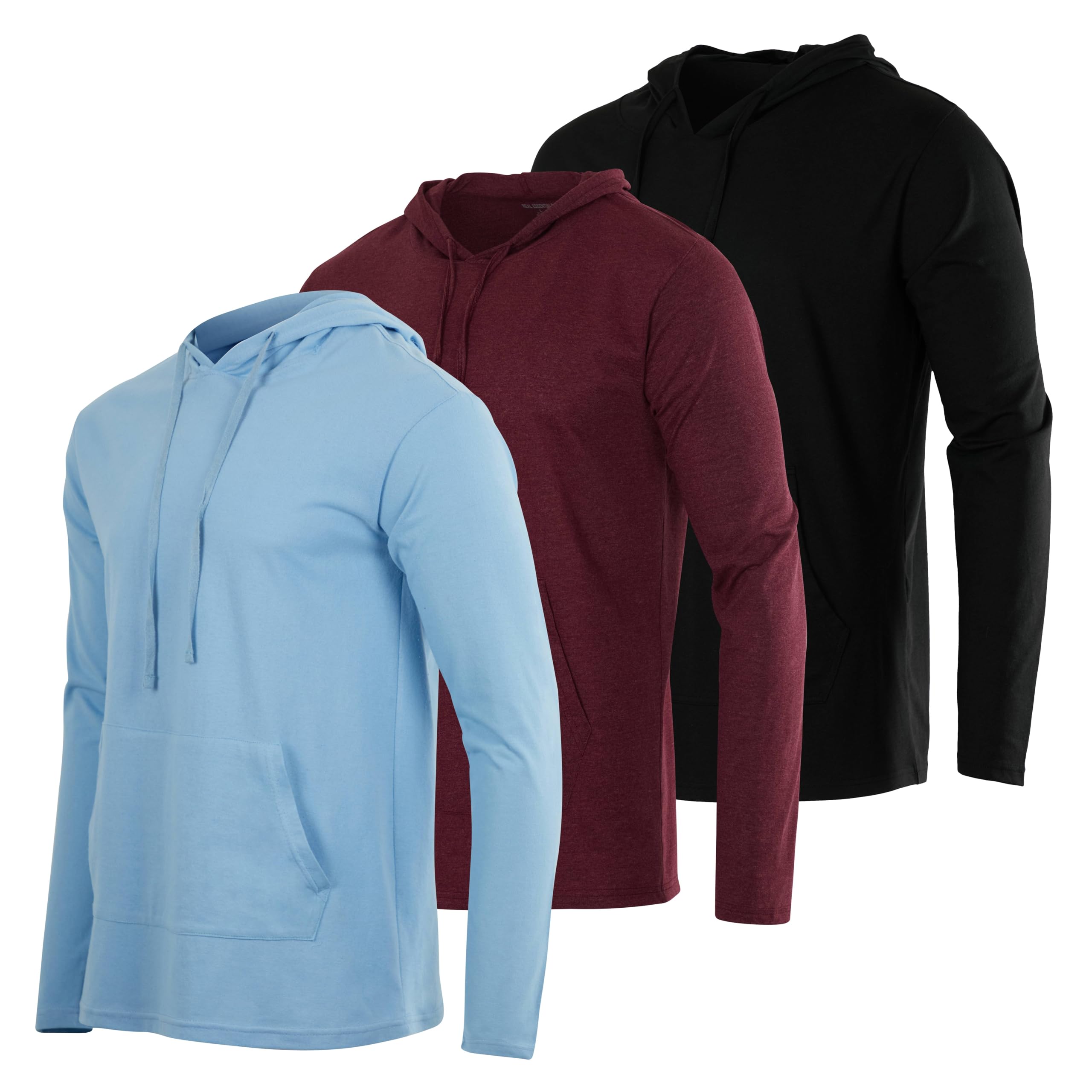 Real Essentials3 Pack: Men's Cotton Lightweight Casual Pullover Drawstring Hoodie With Pocket (Available In Big & Tall)