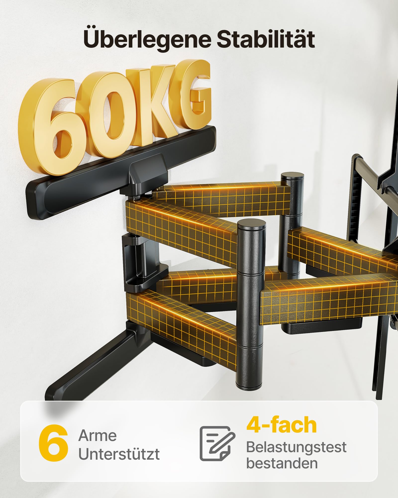 monTEK Soporte TV de Pared 60~100", VESA 800×600mm máx. Carga Máx.60kg | Soporte De Televisor De Pared, Soporte De Pared,Brazo Articulado,Inclinación,Rotación,Placas de pantalla/Incurvés