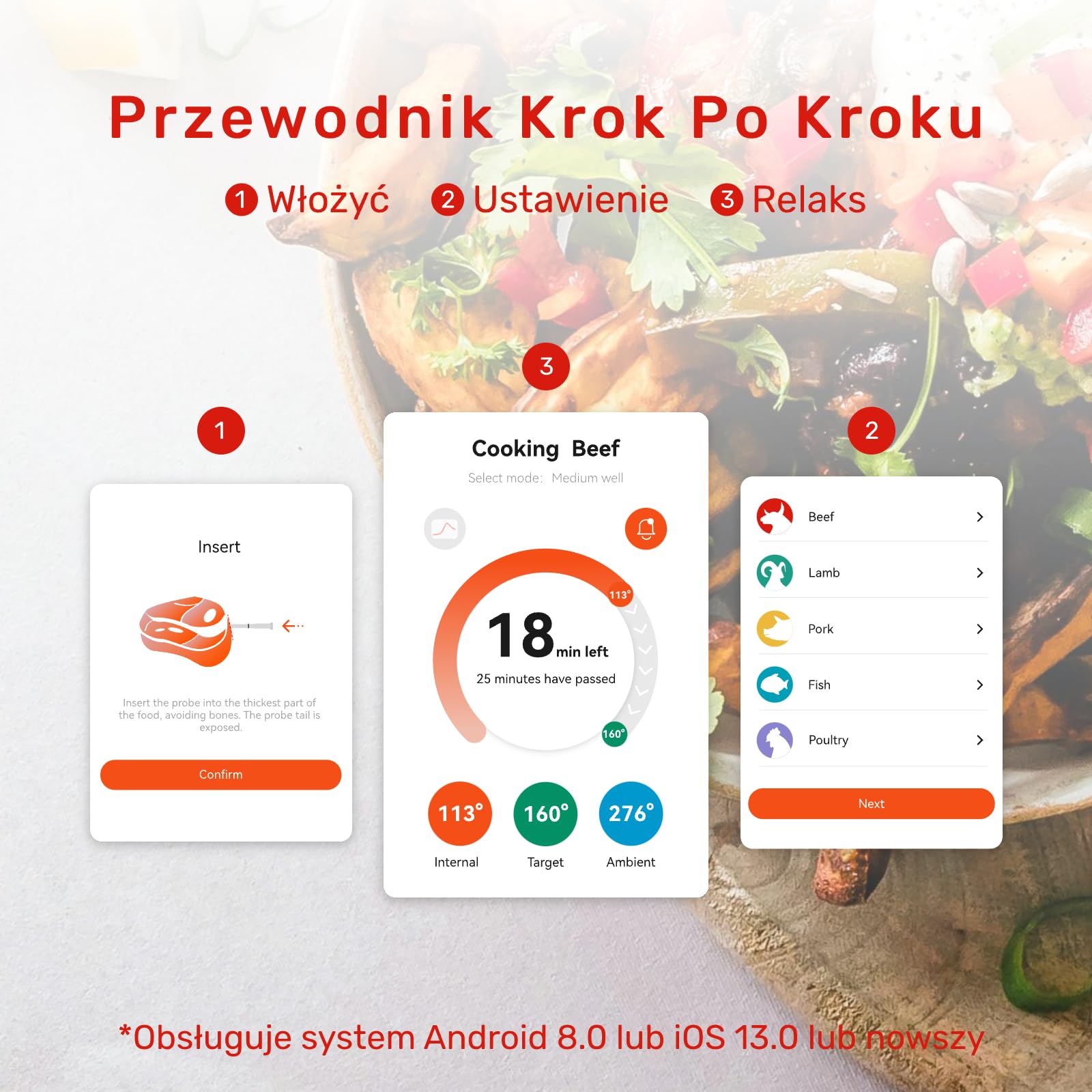 S Pro bezprzewodowy termometr do mięsa Bluetooth, 1 ultracienka sonda z 6 czujnikami, inteligentne monitorowanie aplikacji, wodoodporność IP69, cyfrowy termometr do gotowania do kuchni