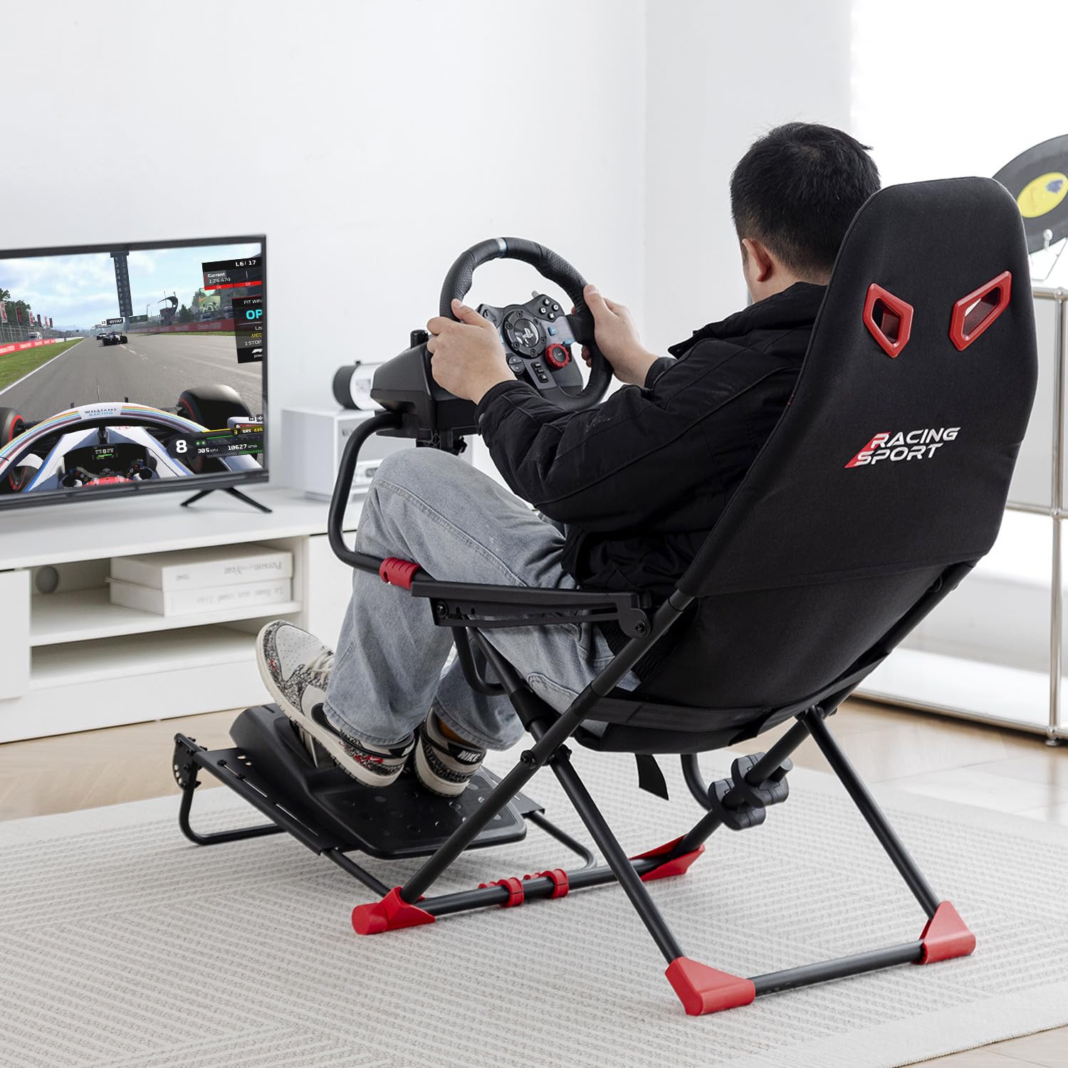 Amstrad AMS-Racing-SIM Siège de simulateur Auto avec Support pour Volant & Levier de Vitesse - 3 Niveaux de réglage Hauteur