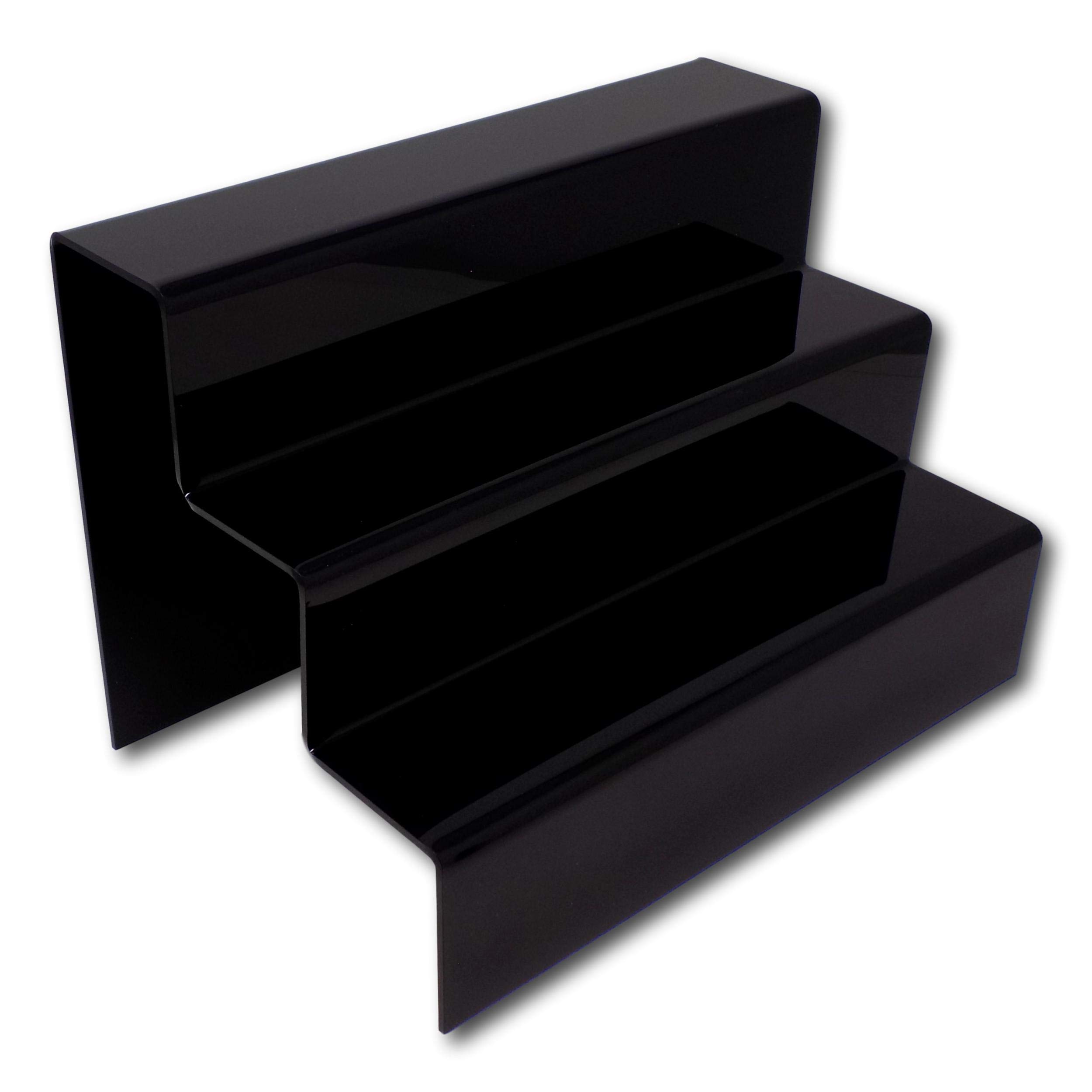 EPOSGEAR Three (3) Step Tier Clear or Coloured Acrylic Plastic Retail Riser Counter Display Plinth Stands - Perfect for Shops, Stalls, Ornaments, Models etc (Black, Large Wide)