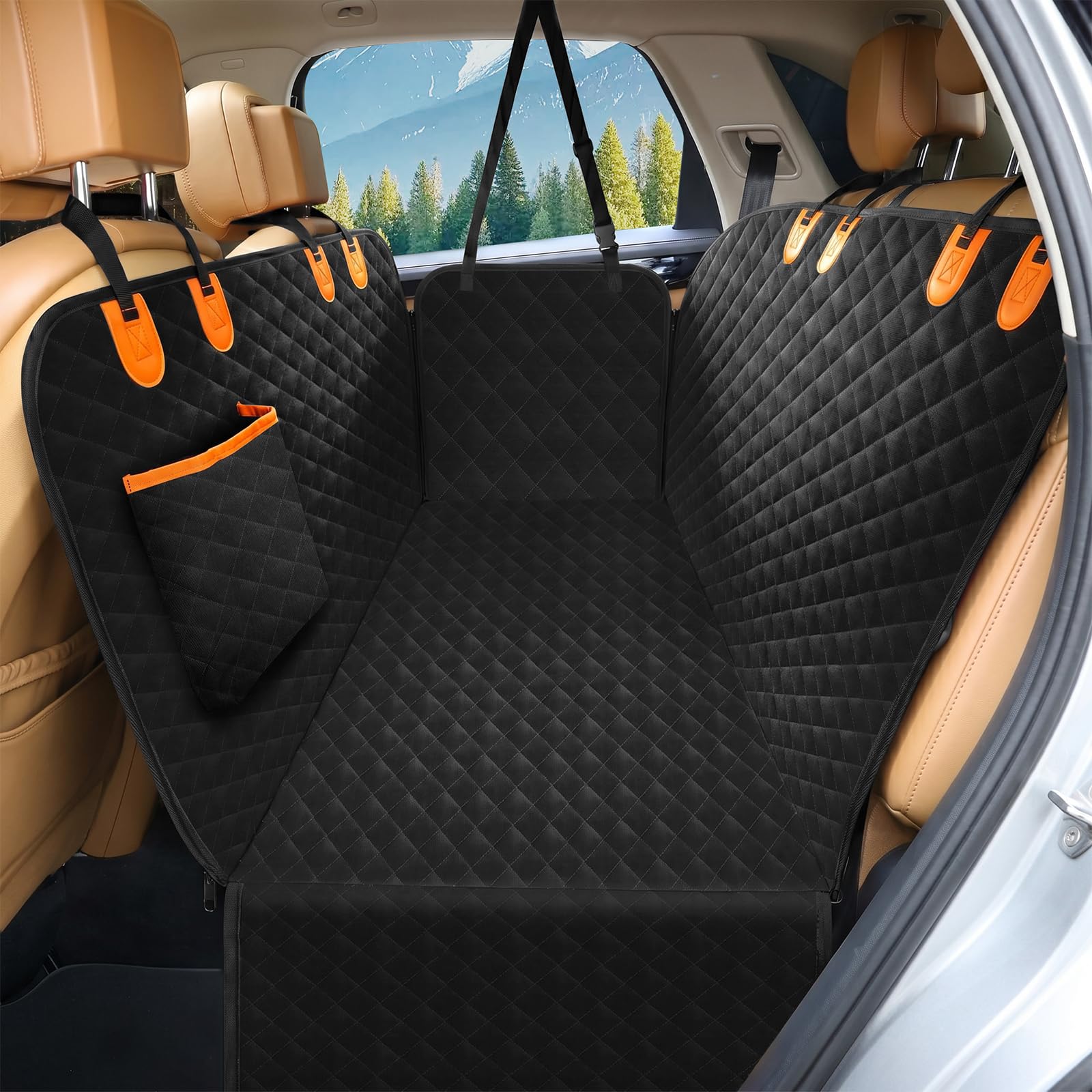 URAQT Waterproof Pet Seat Cover for Cars, Car Boot Protector with Pet Harness and Seatbelt, Nonslip Dog Seat Cover,Large Capacity Pockets, Stain Resistant Surface, Suitable for Truck,SUV(135 x 148 cm)
