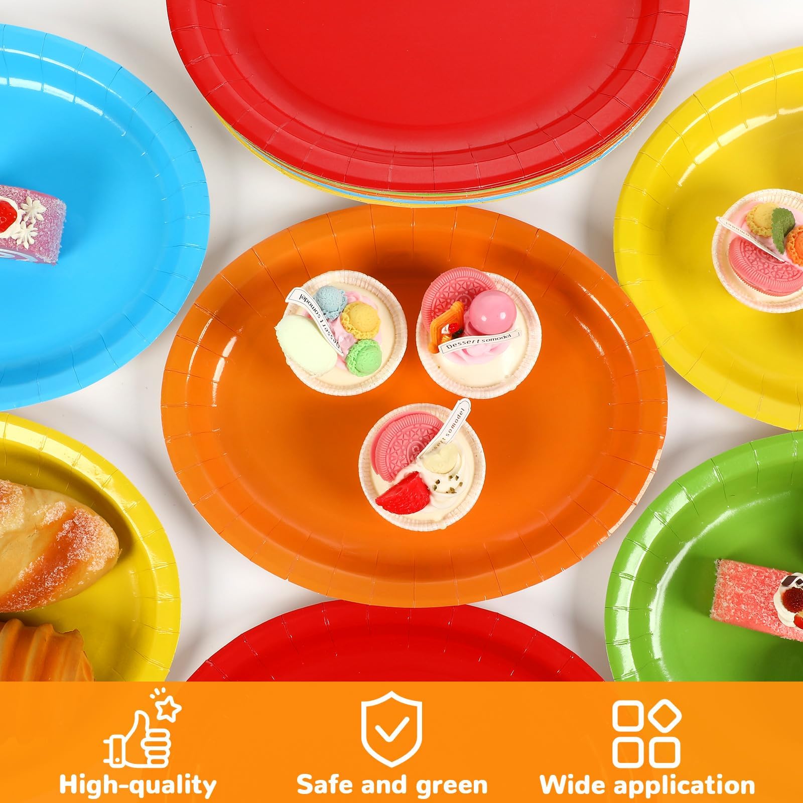 Qyeahkj 50 piatti di carta ovali colorati da 28 cm, grandi, colorati, per feste, 5 colori classici, usa e getta, per barbecue, riunioni, picnic, hamburger, cena, carnevale, compleanno