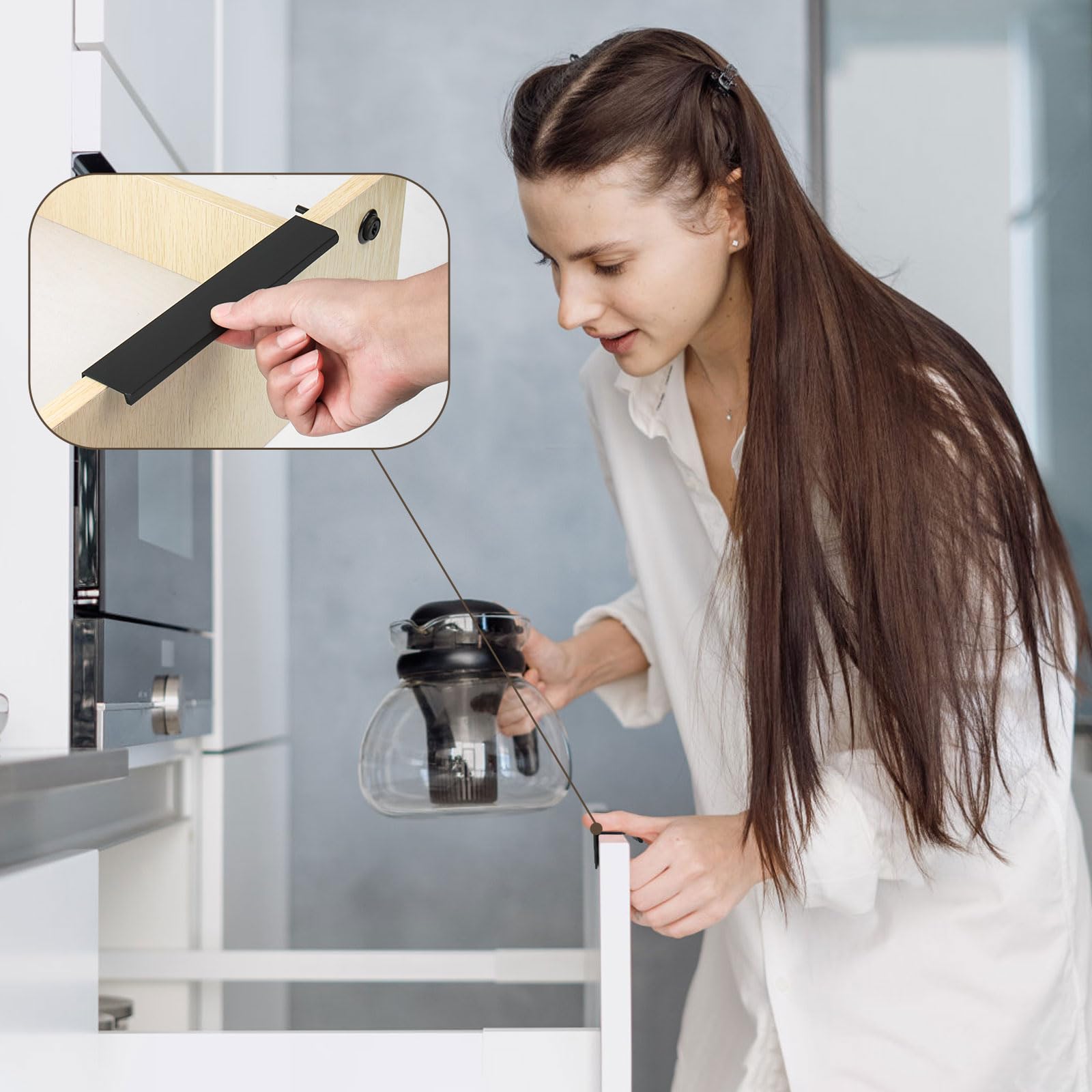 10 Maniglie Nascoste Per Mobili Cucina - Nero Moderno - In Alluminio Antiruggine - Facile Installazione - Per Cassetti E Armadi (20cm, 10pcs) - Foto 7