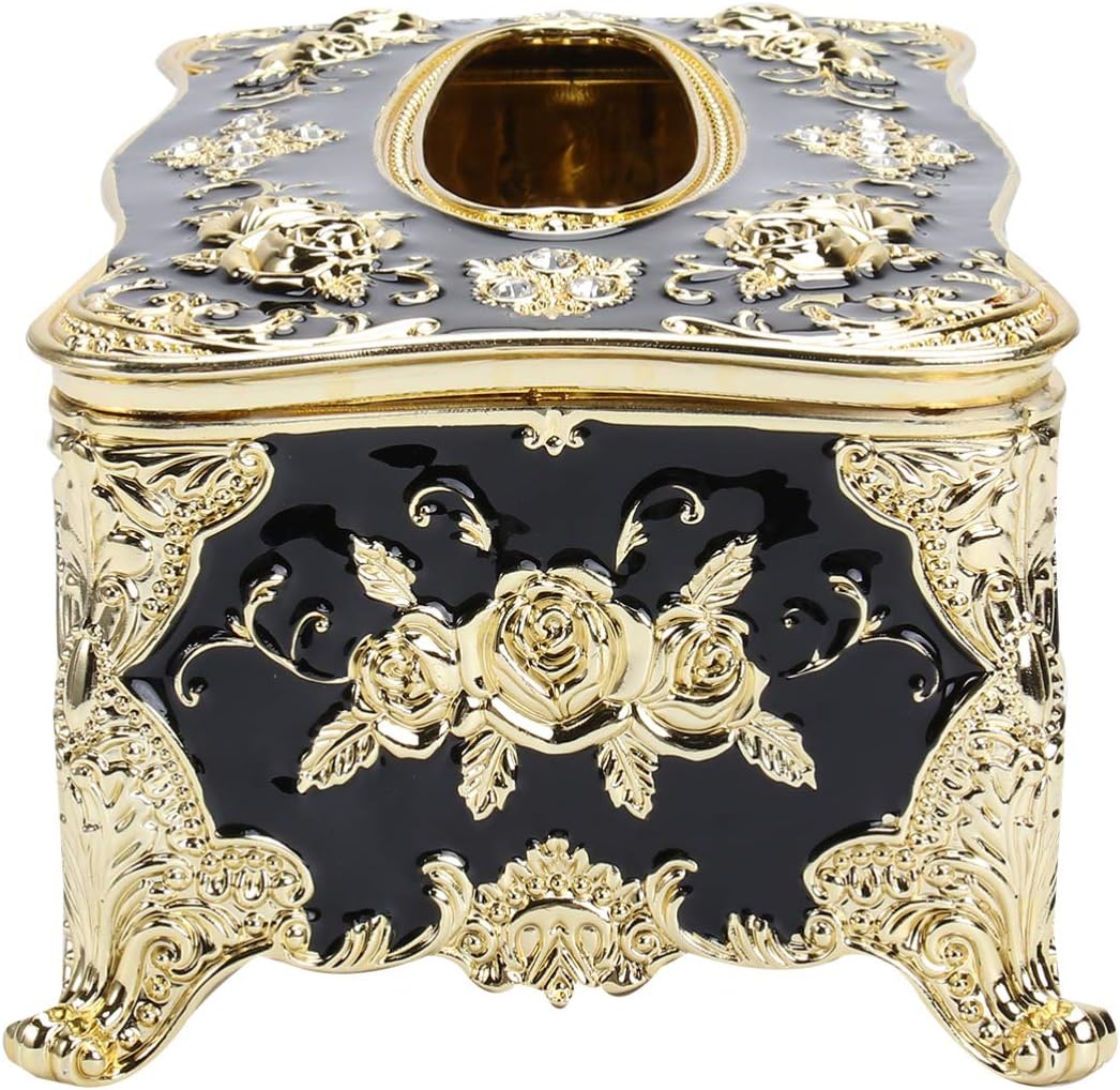 European Style Tissue Box Cover with Rose Pattern Napkin Holder for Home Car Office and Bathroom Decor 9.05X4.72X3.54 Inch