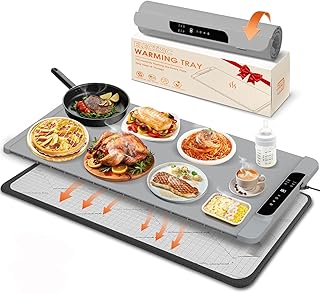 Warming Mat for Food with Heat Resistant Pad, 36"x16" Food Warmer Mat for Countertop Food Warmer Custom Temperature Settings 10H Timer Portable Heating Pad for Parties Buffets Holiday Home Use (Gray)