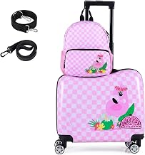 SOARS Children's Ride-on Suitcase 18 "+12 ", 2 Pieces (Flamingo Pink) | 2-in-1 Luggage Set with 4 Wheels Ride-on Hand Trolley and Backpack for Children