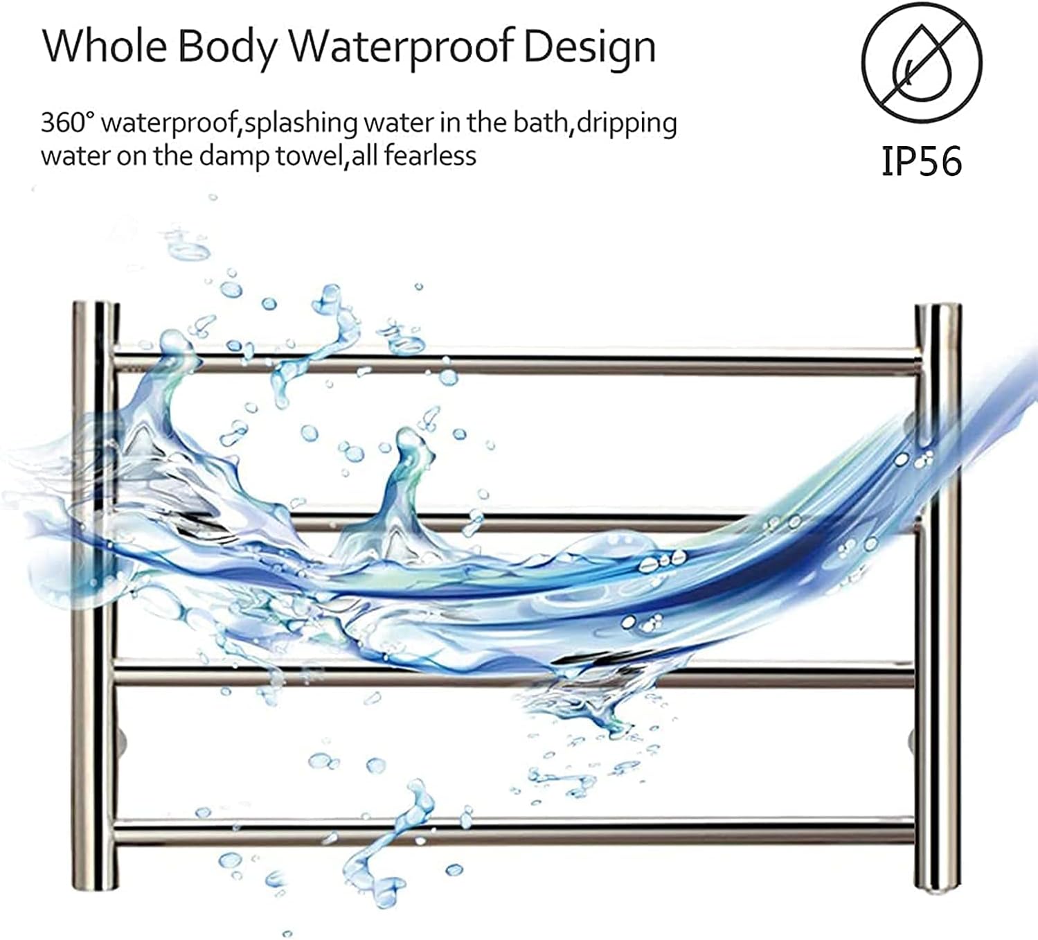 4 Bars Electric Towel Warmer, Bathroom Radiator, Heated Towel Rack, 304 Stainless Steel Warmer Rail Piug in