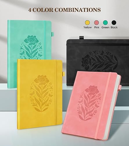 Miniatura 6 de Cuaderno rayado para mujer, A5 de tapa dura amarilla de cuero para escribir, 200 páginas diario de viaje, cuaderno grueso a rayas universitarias