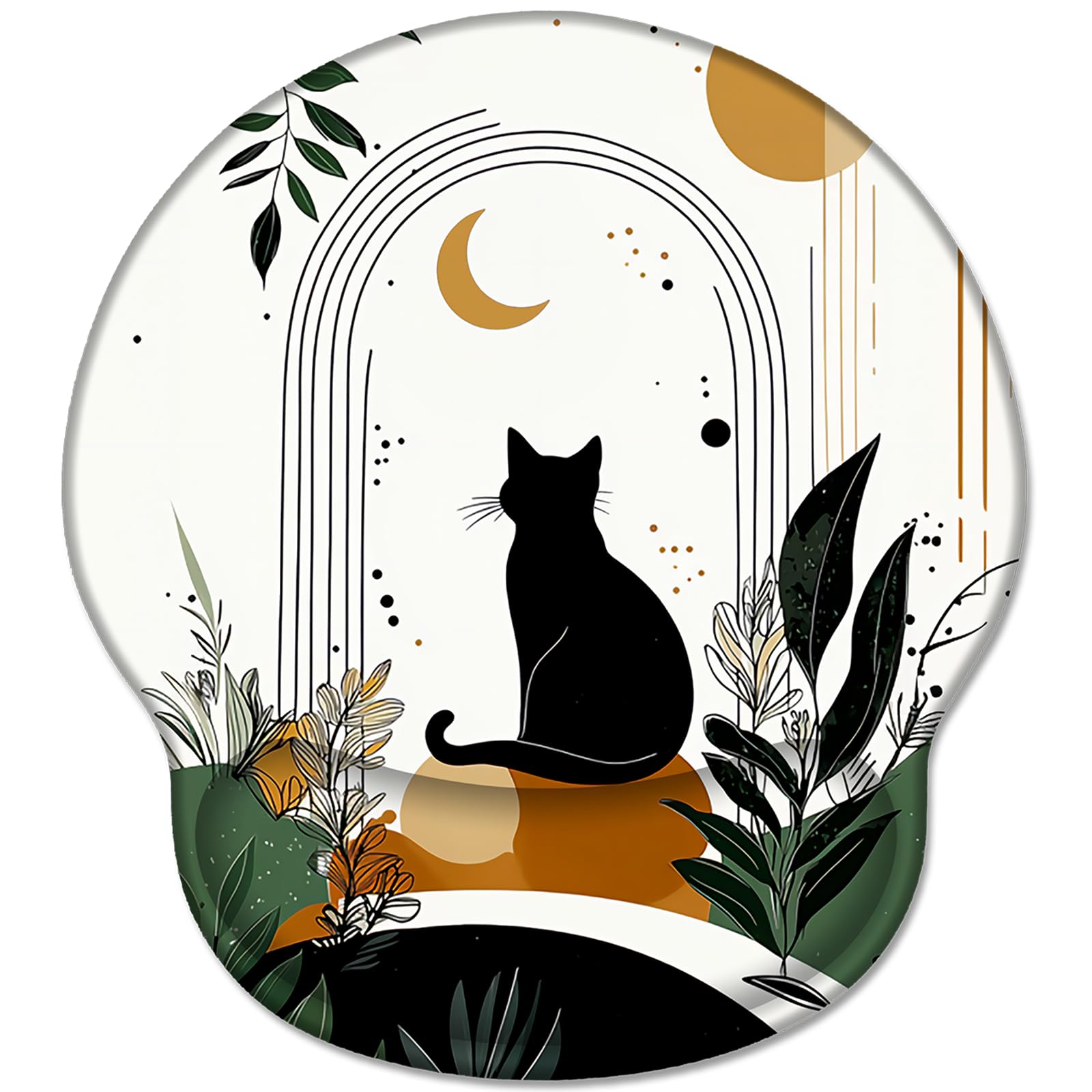 Hancynir Ergonomic Mouse Pad Wrist Support, Black Cat Boho Gel Mouse Pads with Wrist Rest, Cute Comfortable Pain Relief Mousepad with Non-Slip PU Base for Gaming Work Desk Accessories Office Decor