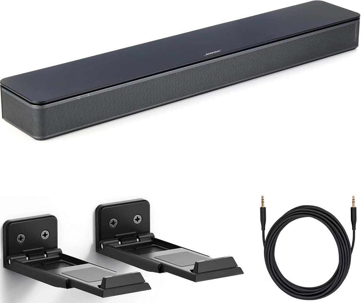 Paquete de altavoces para TV con cable auxiliar, soporte de pared, barra de sonido para TV con conectividad Bluetooth y HDMI-ARC, barra de sonido compacta todo en uno, incluye control remoto, (negro)