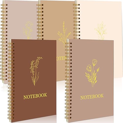Gueevin Paquete de 5 cuadernos en espiral, estéticos, suministros escolares A5 con rayas anchas, 160 páginas80 hojas, lindo cuaderno para trabajo,