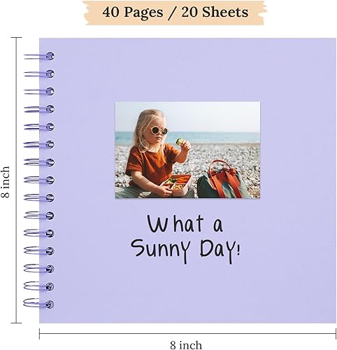 Vista 238 de Álbum de recortes de 8 x 8 pulgadas, álbum de recortes de papel kraft de tapa dura, álbumes de fotos, 40 páginas, perfecto para fotos de 4 x 6 / 5 x