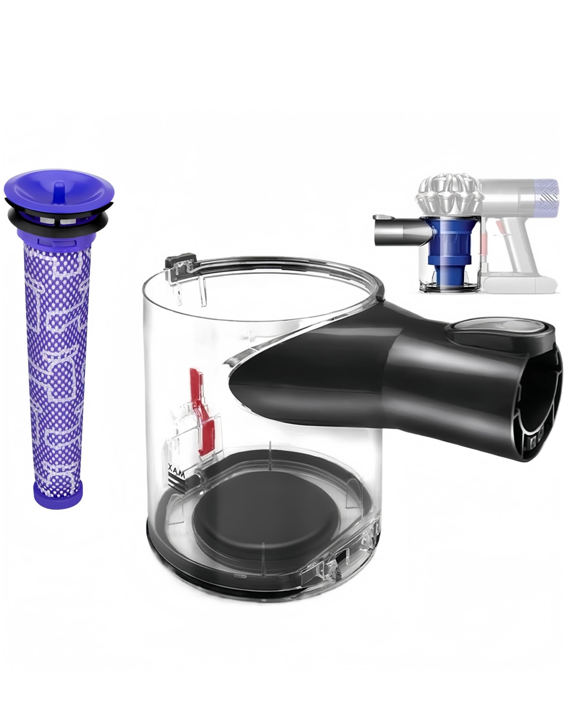 Replacement Dust Bin for Dyson V6 DC58 DC59 DC61 DC62 DC74 Vacuum Cleaner - Clear Canister 965660-01 Dust Cup Fits V6 Animal, Fluffy, Trigger, Top Dog (Interface A/B Only) with Filter Spare Parts
