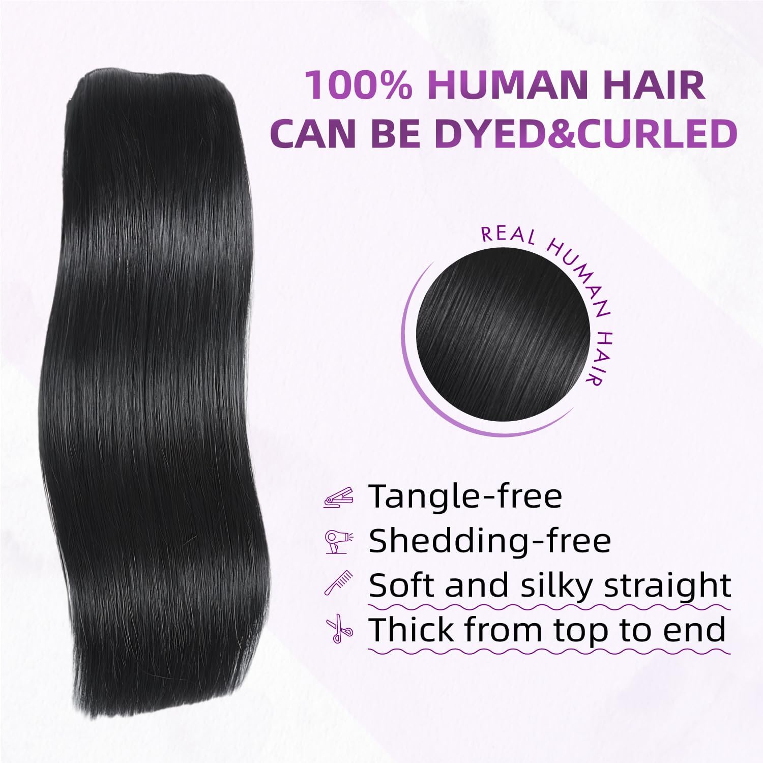 Clip in Hair Extensions Real Human Hair,100% Seamless Remy Human Hair Straight, 8pcs Per Set with Double Weft,1B Natural Black,24inch 120g/4.2oz