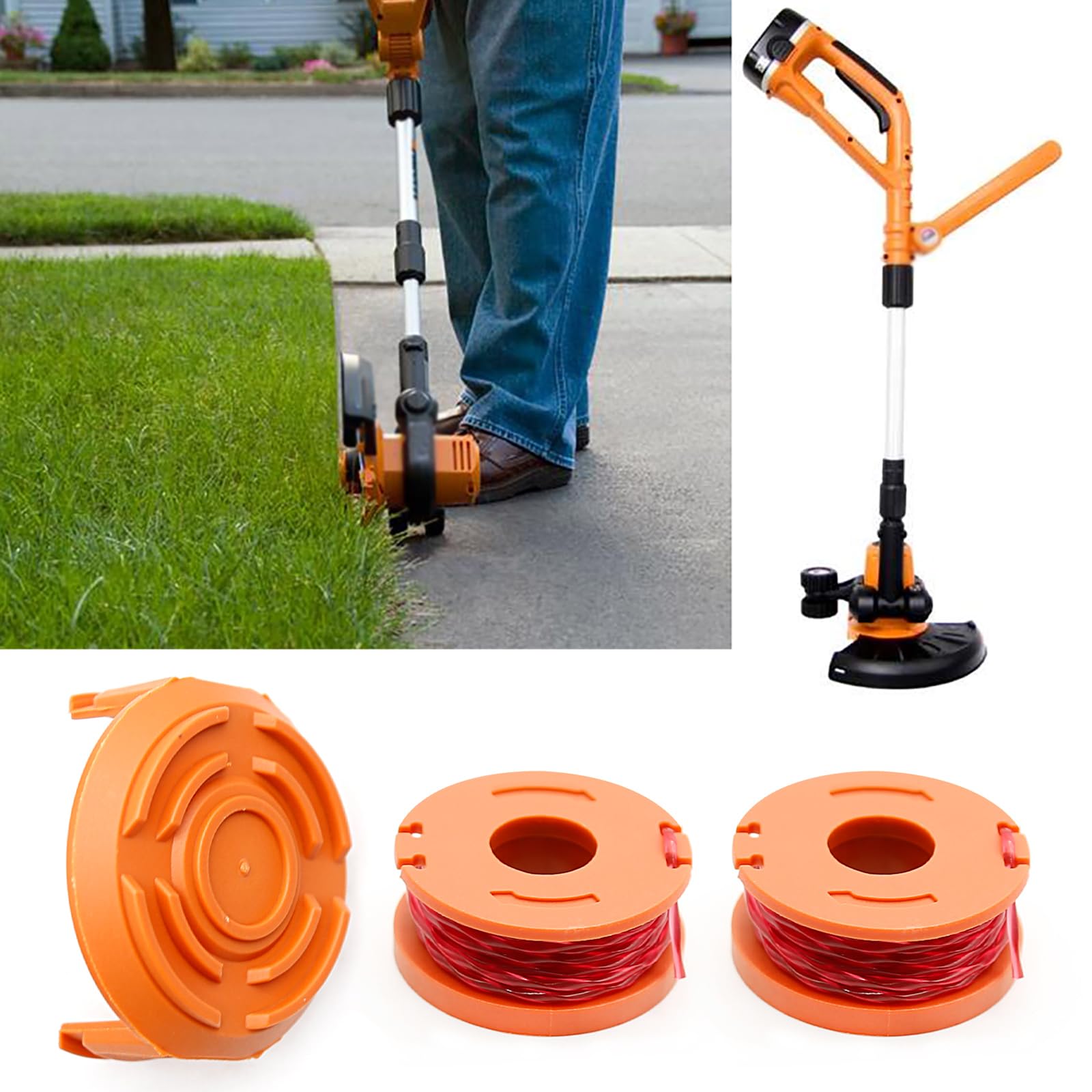 Hoypeyfiy WA0010 sznurek do przycinania kompatybilny z Worx Weed Eater, 3 m / 10 ft 0,2 cm automatyczna zapasowa szpula żyłka do zjadacza chwastów Worx (6 szpuli, 2 nasadki)
