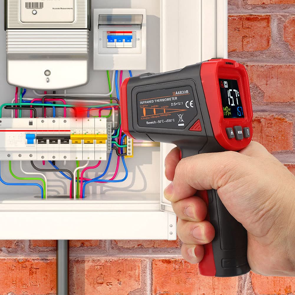 Termometro a infrarossi Industriale Portatile Palmare Tester elettronico della temperatura senza contatto - Schermo LCD digitale a colori con puntamento multipunto per la