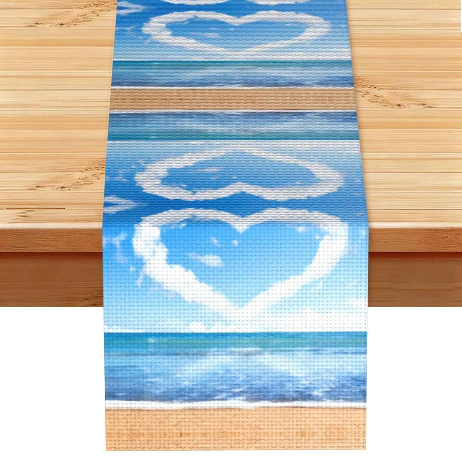 Heart Shape Romantic Beach Linen Feel Table Runner Wedding Party Home Decoration