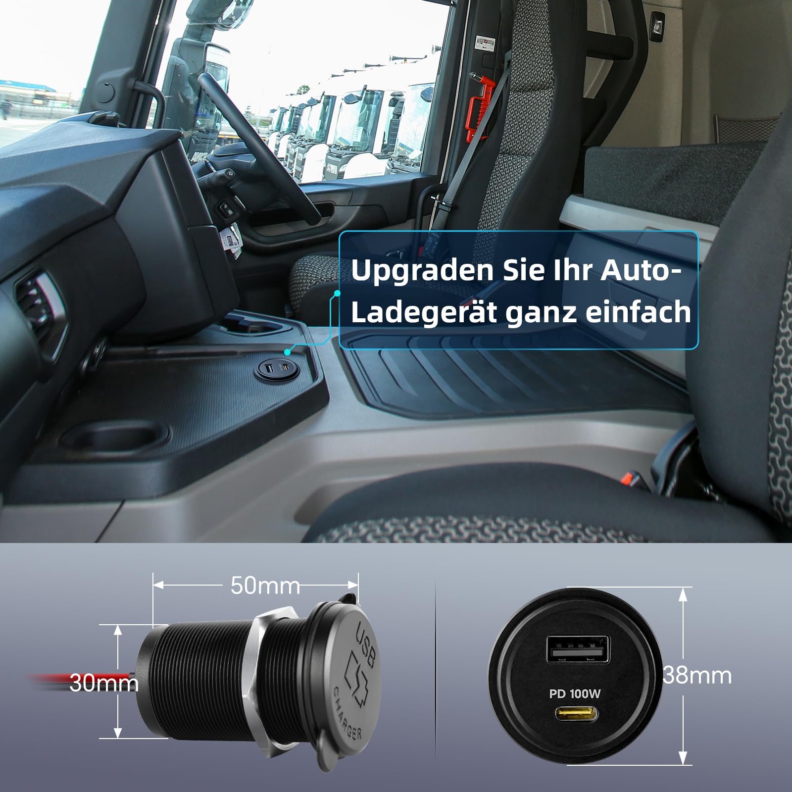 USB C Steckdose 12V PD 100W Wohnmobil Aluminium, PD3.0 USB-C & QC3.0 USB-A 18W Einbau Buchse für Boot Wohnwagen Camper Auto LKW(2 Stück)