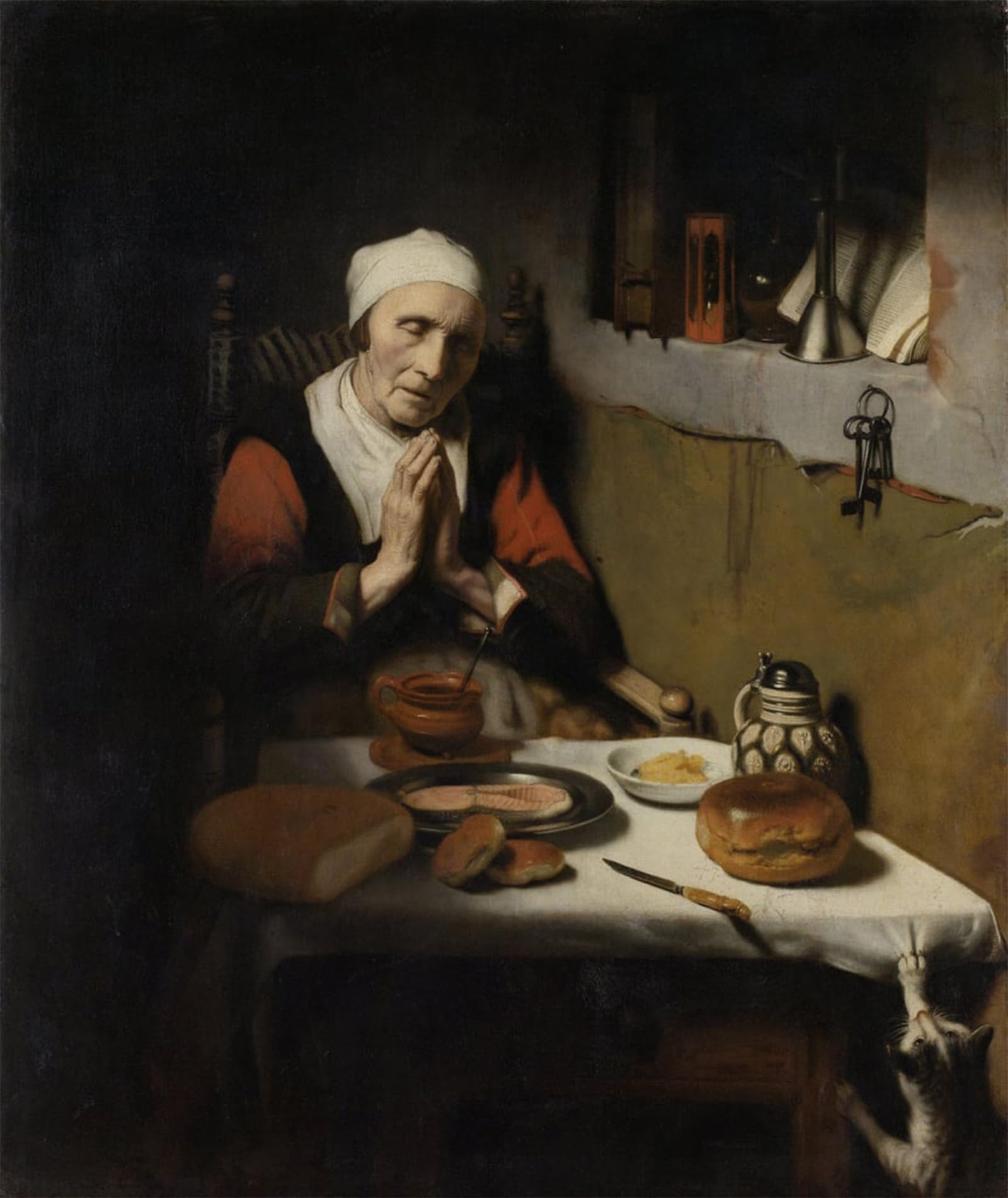 ARTXLXXBN Famous Painting Canvas Artwork Graffiti Print Old Woman Saying Grace Known As the Prayer Without End by Nicolaes Maes Portrait Canvas Image for Home Decor 60x90cm