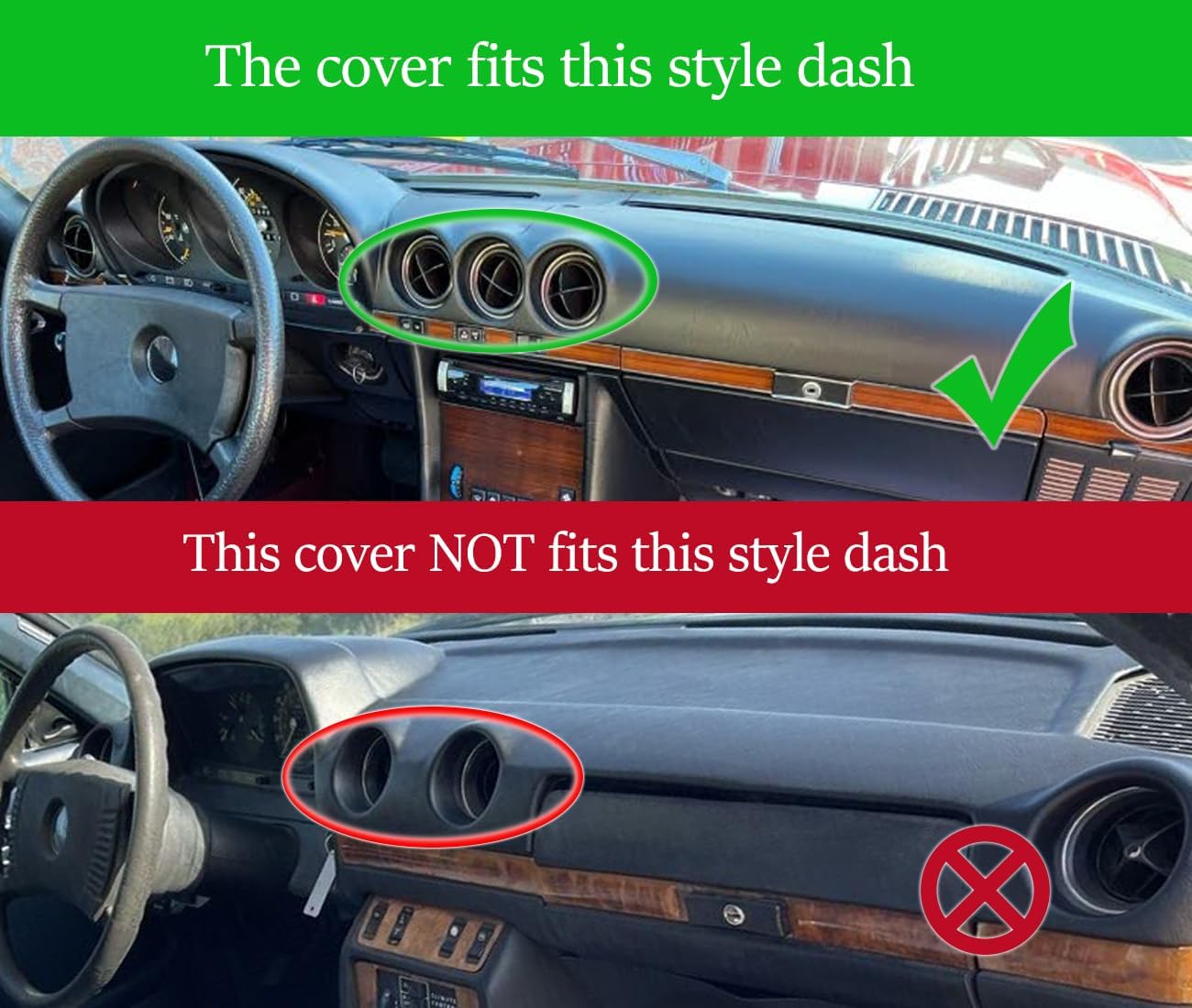 Dash Cover Mat Custom Fit for Mercedes Benz 350SL 380SL 380SLC 450SL 450SLC 560SL Without Climate Sensor, Dashboard Cover Pad Carpet Protector F286 (Black)
